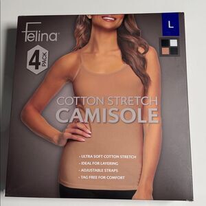 Felina Women's Soft Cotton Stretch Camisole 4 Pack Tank, Multicolor